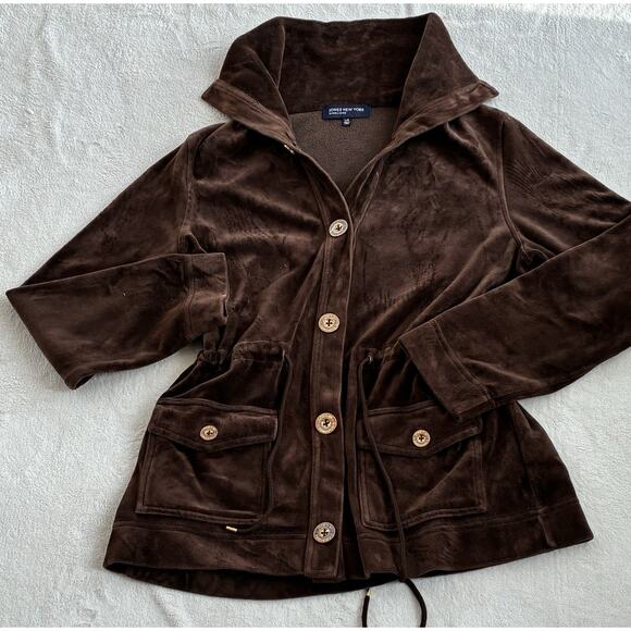 JONES NEW YORK Womens 2 Piece Velour Jogging Track Suit Pants Jacket Large Brown - Picture 2 of 12